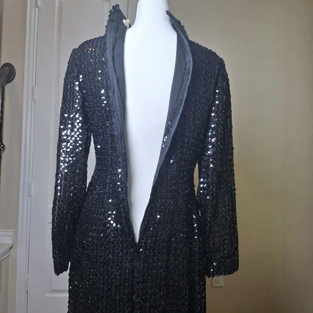 Vintage Union 70s Black Sequin Evening Gown US12 Hollywood Red Carpet Black Tie